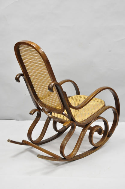 Vintage Mid Century Modern Thonet Style Bentwood & Cane Rocker Rocking Chair (C)