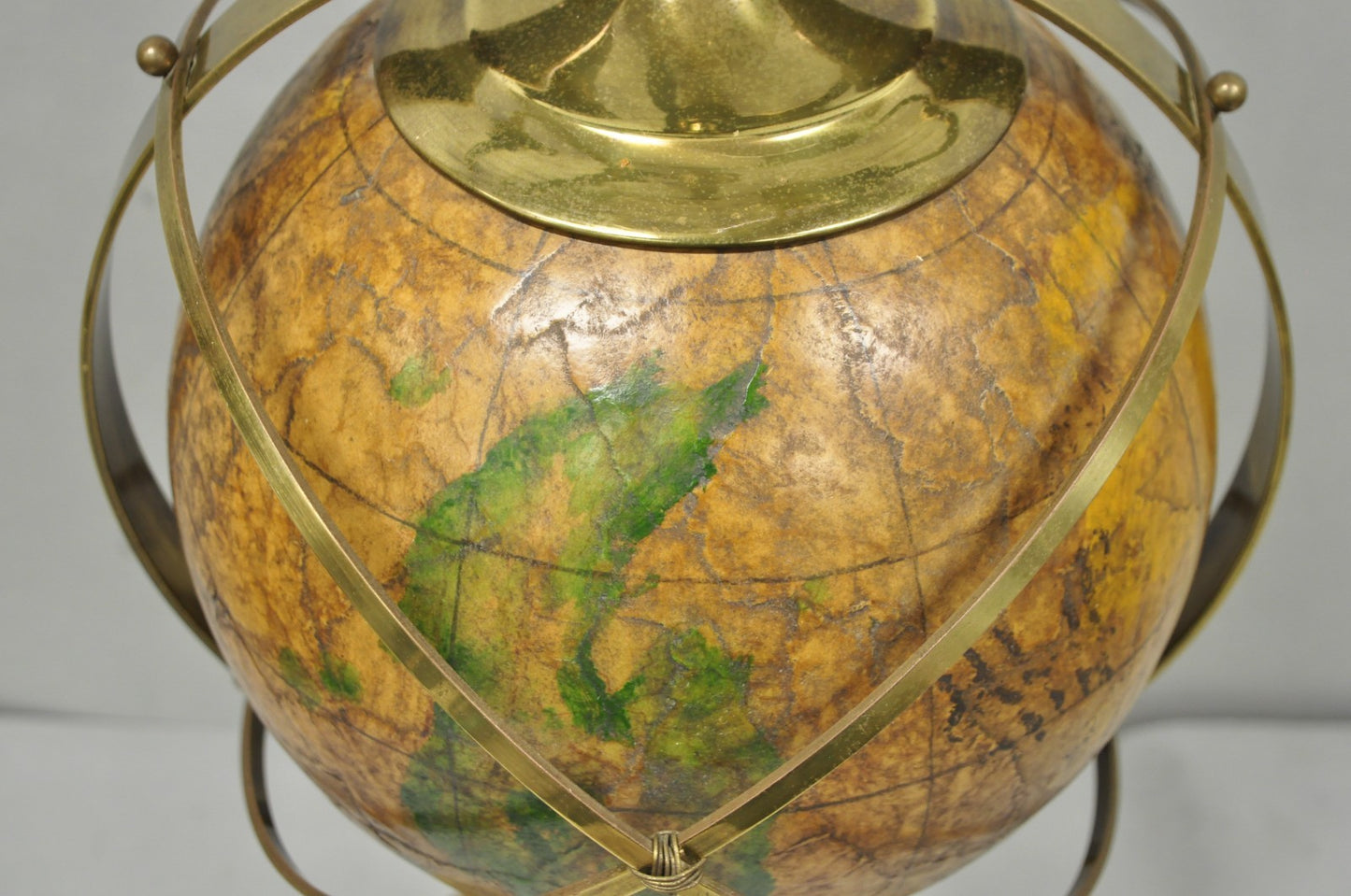 Vintage Italian Regency Style Brass & Wood Old World Globe Table Lamp by Hart