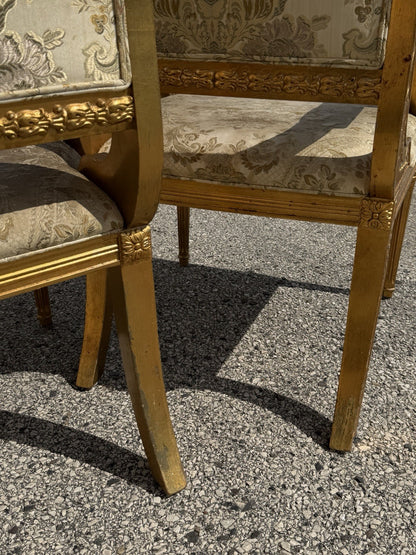 Neoclassical Regency Style Gold Carved Wood Dining Room Chairs - Set of 10