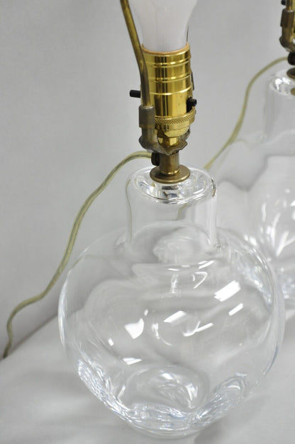 Vintage Simon Pearce Shelburne Modern Handblown Glass Vase Small Table Lamp Pair