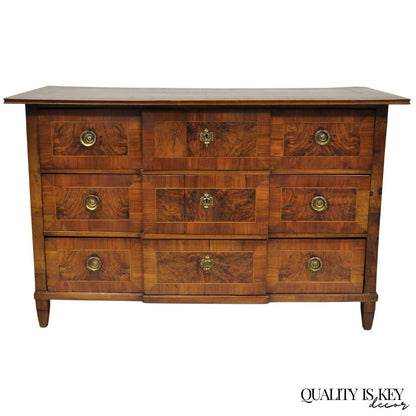 Antique Italian Biedermeier Burr Walnut 3 Drawer Commode Dresser Chest of Drawer