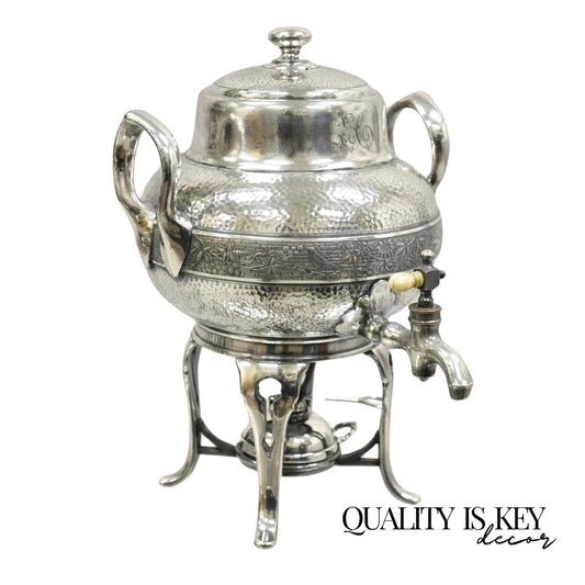 Antique Victorian Silver Plated Hand Hammered Samovar Coffee Pot Water Warmer