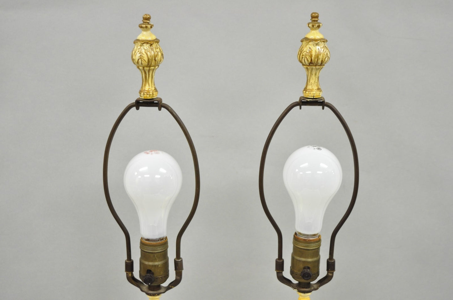 Antique French Renaissance Slender Porcelain Urn Hand Painted Table Lamps - Pair