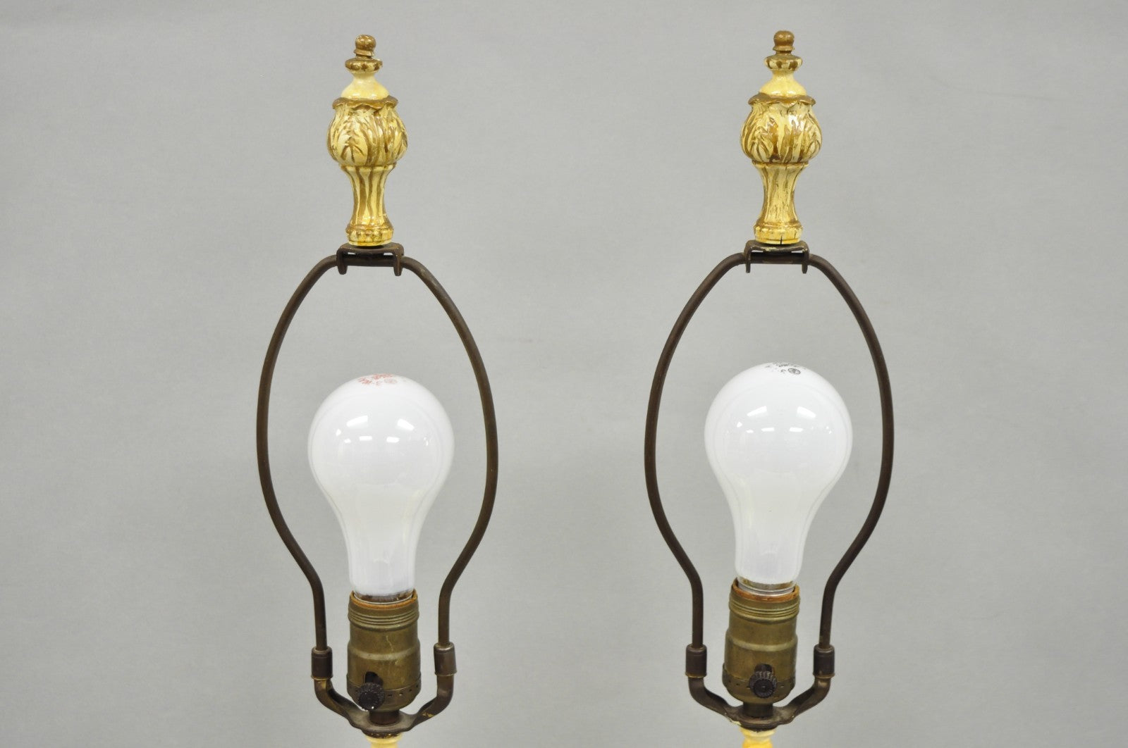Antique French Renaissance Slender Porcelain Urn Hand Painted Table Lamps - Pair