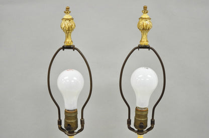 Antique French Renaissance Slender Porcelain Urn Hand Painted Table Lamps - Pair