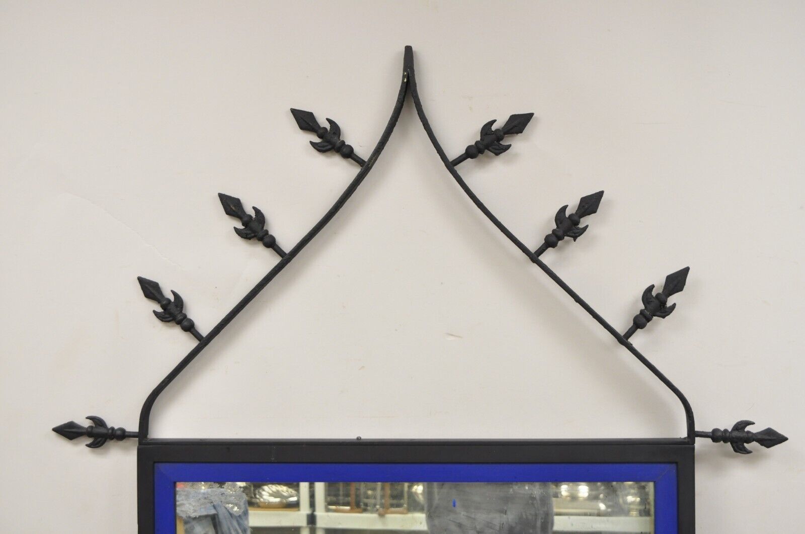 Vintage Gothic Renaissance Large Wrought Iron Metal Arched "Spear" Wall Mirror