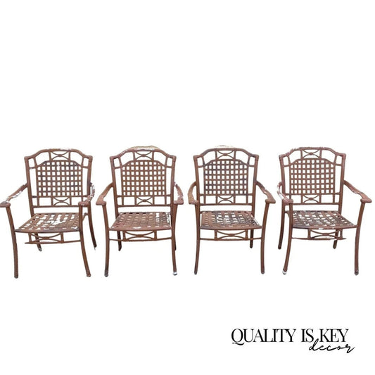 Cast Aluminum Basketweave Lattice Rattan Patio Outdoor Chairs (B) - Set of 4