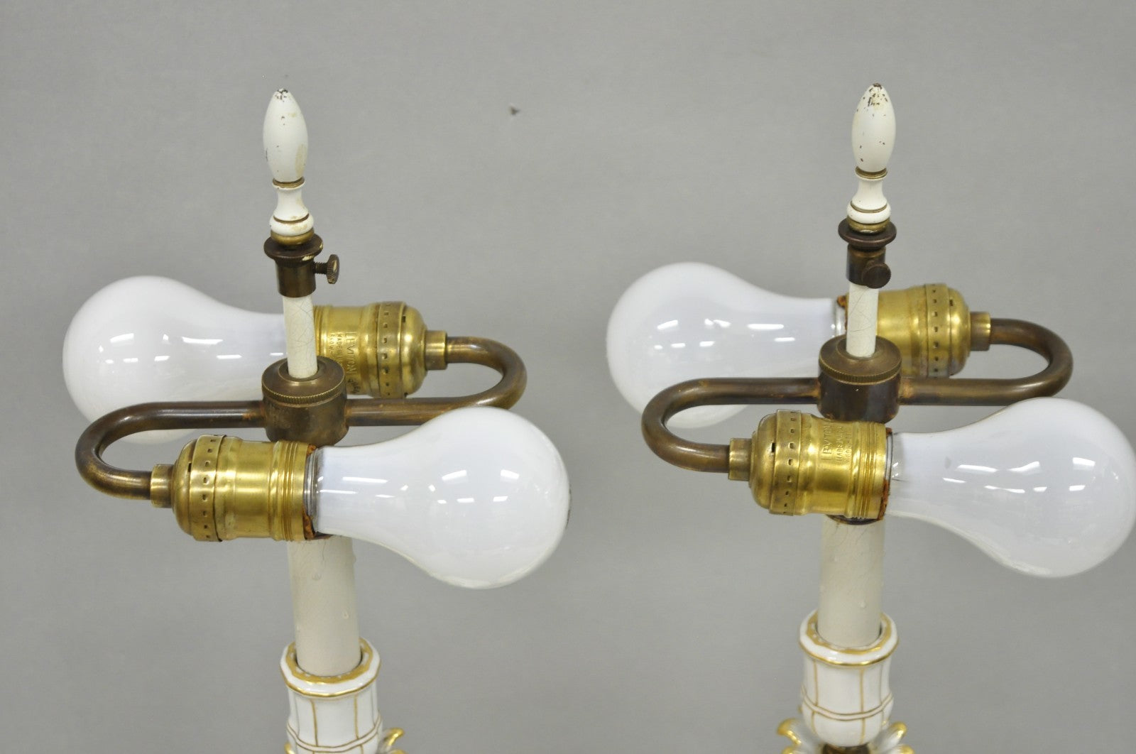 Antique Meissen Porcelain German Figural Lighted Candlestick Table Lamps - Pair