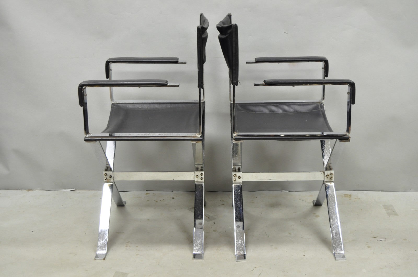 Vintage Alessandro Albrizzi Italy Mid Century Modern Chrome Director Chair Pair