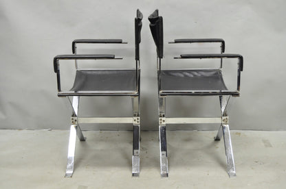 Vintage Alessandro Albrizzi Italy Mid Century Modern Chrome Director Chair Pair
