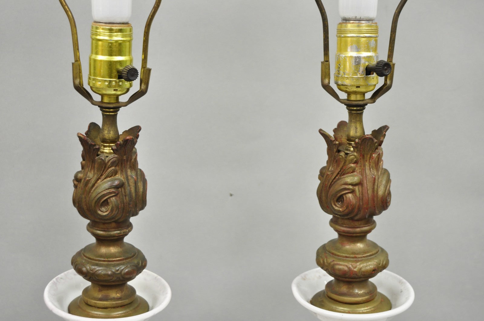 Antique French Renaissance Victorian Porcelain Urn Figural Cameo Table Lamp Pair