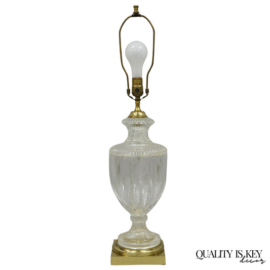 Vintage French Empire Neoclassical Faceted Crystal Glass Urn Brass Table Lamp