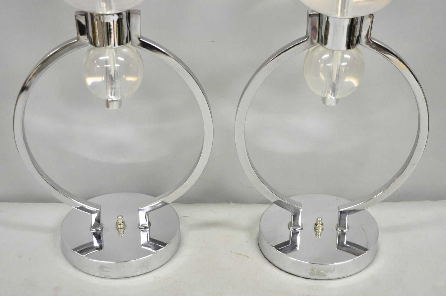 Vintage Postmodern MCM Hivo Van Teal Sculptural Lucite & Chrome Table Lamps Pair