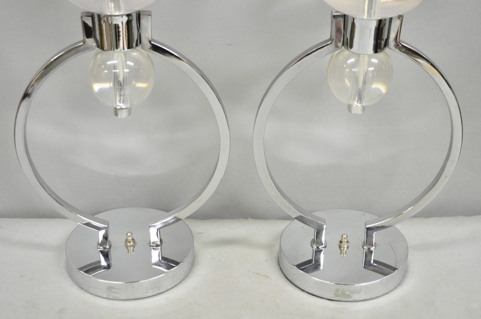 Vintage Postmodern MCM Hivo Van Teal Sculptural Lucite & Chrome Table Lamps Pair