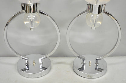 Vintage Postmodern MCM Hivo Van Teal Sculptural Lucite & Chrome Table Lamps Pair
