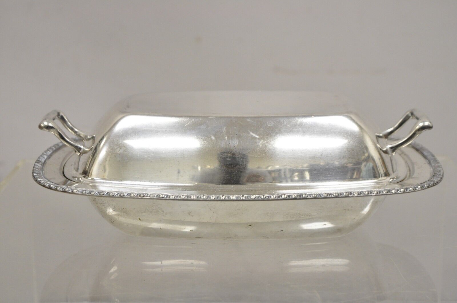 Vintage World Silver on Copper Lidded Vegetable Serving Platter with Handles