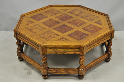 Vintage Baker Barley Twist Oak & Burlwood Parquetry Octagonal Coffee Table