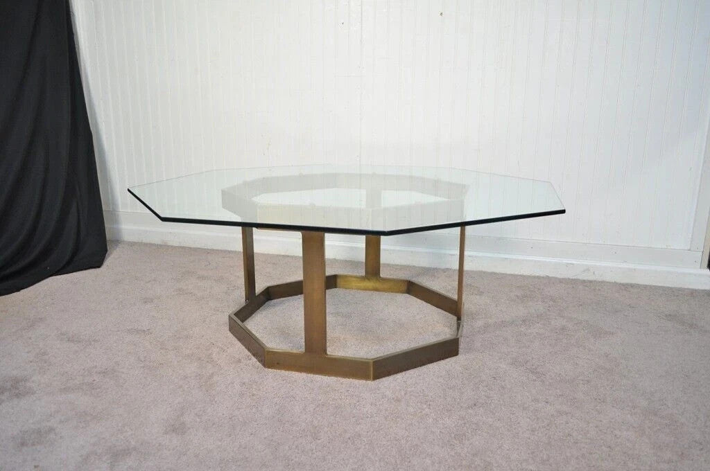 Vintage Mastercraft Hollywood Regency Brass & Octagonal Glass Coffee Table