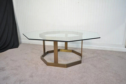 Vintage Mastercraft Hollywood Regency Brass & Octagonal Glass Coffee Table