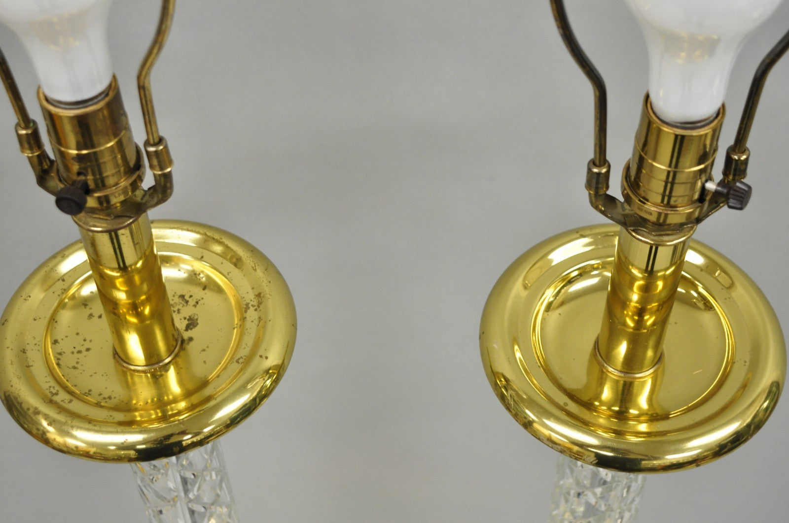 Waterford Kinsale Crystal Glass Column Brass Empire Style Floor Lamp - a Pair