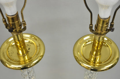 Waterford Kinsale Crystal Glass Column Brass Empire Style Floor Lamp - a Pair
