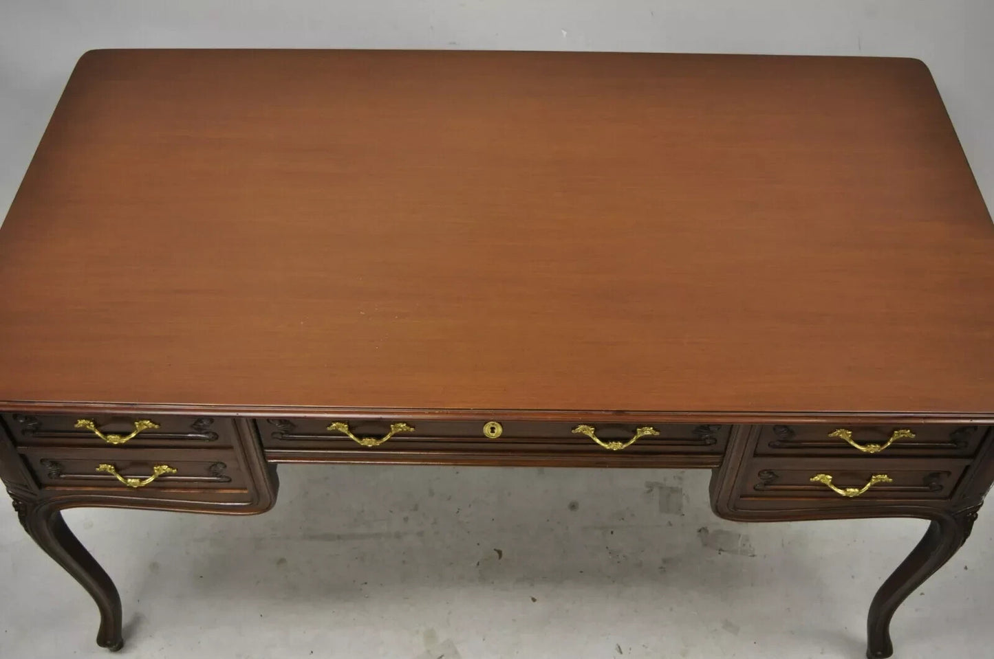 Vintage French Country Provincial Louis XV Style Walnut Office Writing Desk