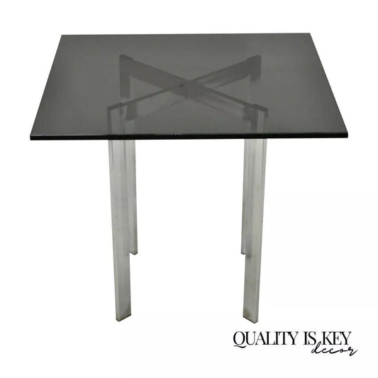 Mid 20th Century Chrome X-Frame Smoked Glass Barcelona Style Side End Table