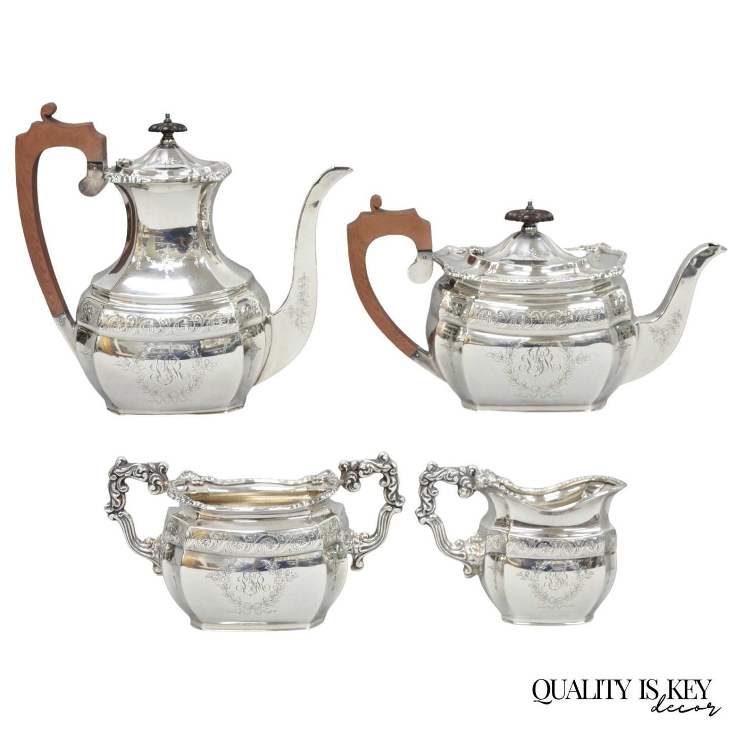 Antique Bailey Banks & Biddle English Edwardian Silver Plated Tea Set - 4 Pcs