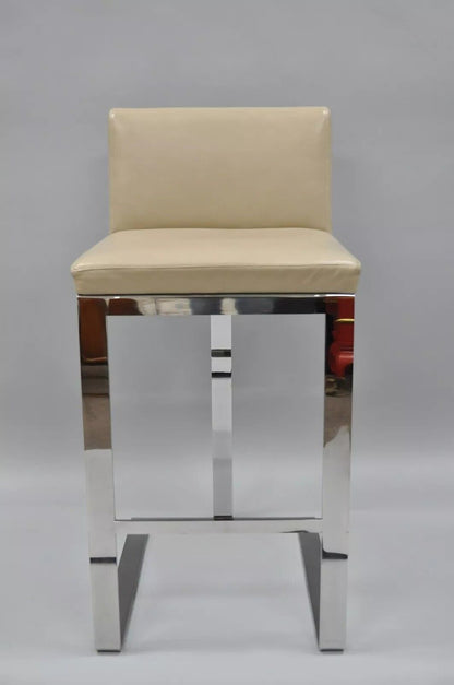 Savor Royce Metal Chrome Bar Stool Caress Taupe Leather Century Furniture F