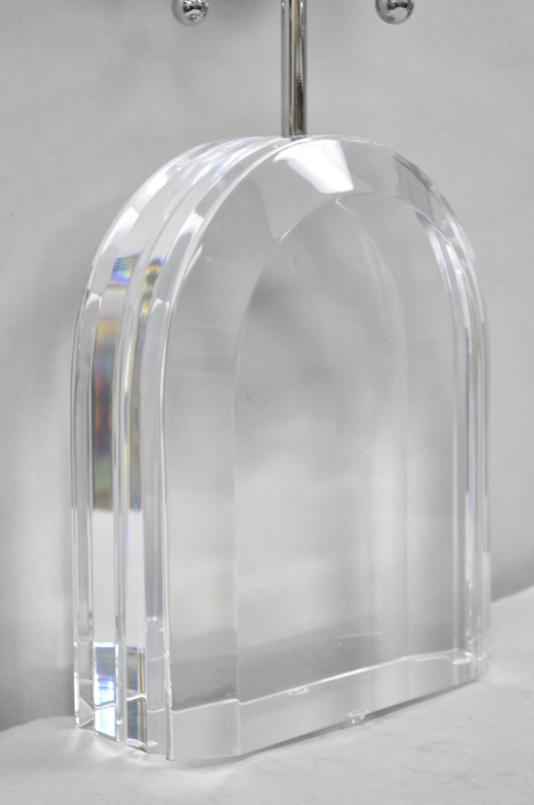 Vintage Les Prismatiques Heavy Lucite Acrylic Waterfall Arch Chrome Table Lamp