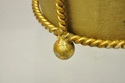Vintage Italian Hollywood Regency Gold Gilt Iron Tole Wastebasket Trashcan