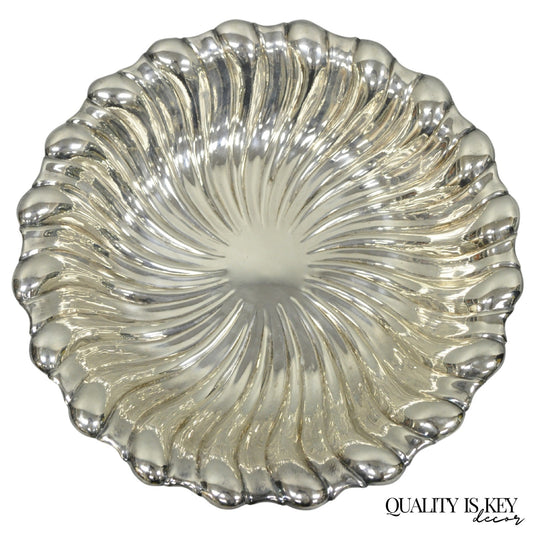 Vintage Mid Century Modern Swirl Pattern Silver Plated Centerpiece Fruit Bowl