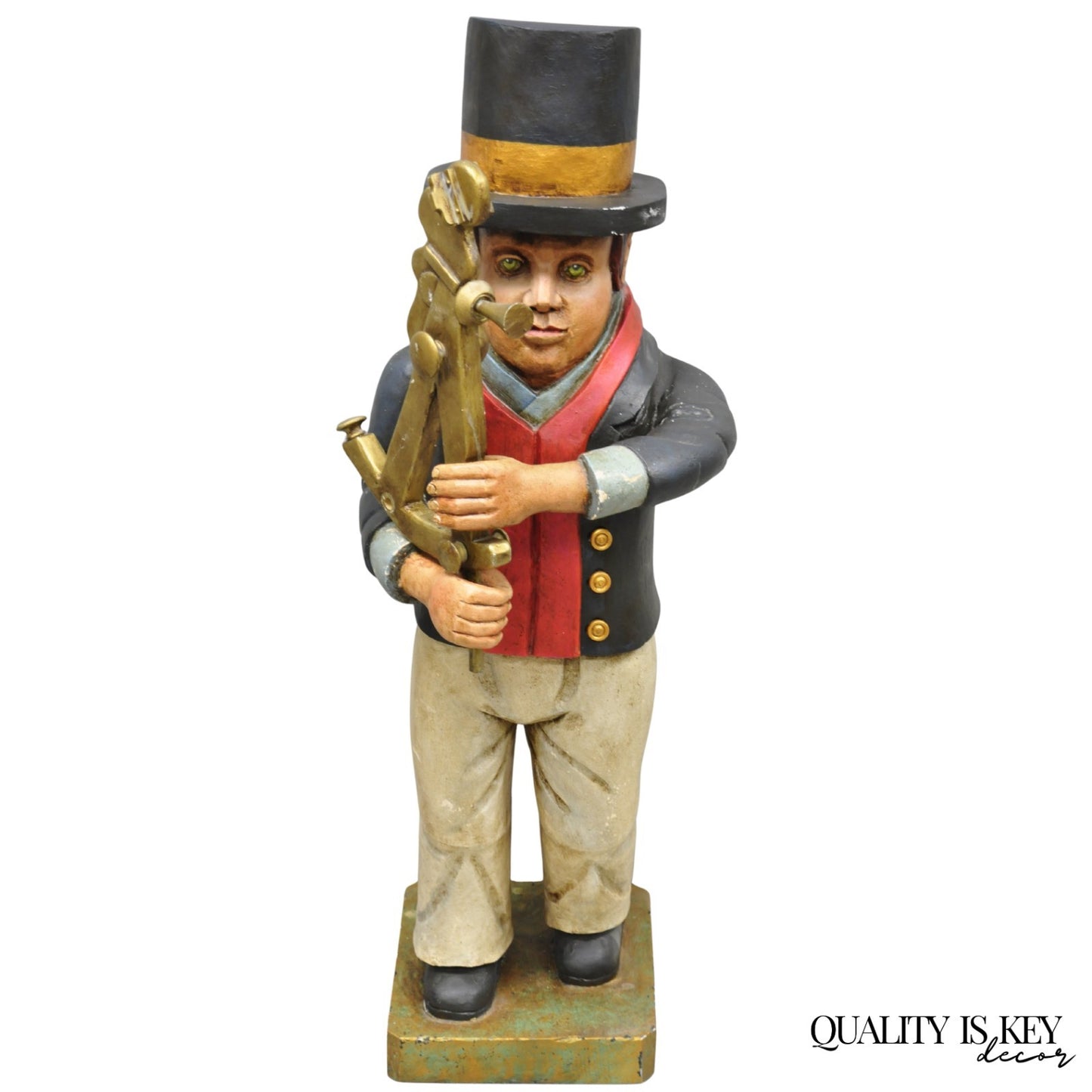 52" Tall Maritime Nautical Folk Art Carved Wood "Little Navigator" Statue Figure