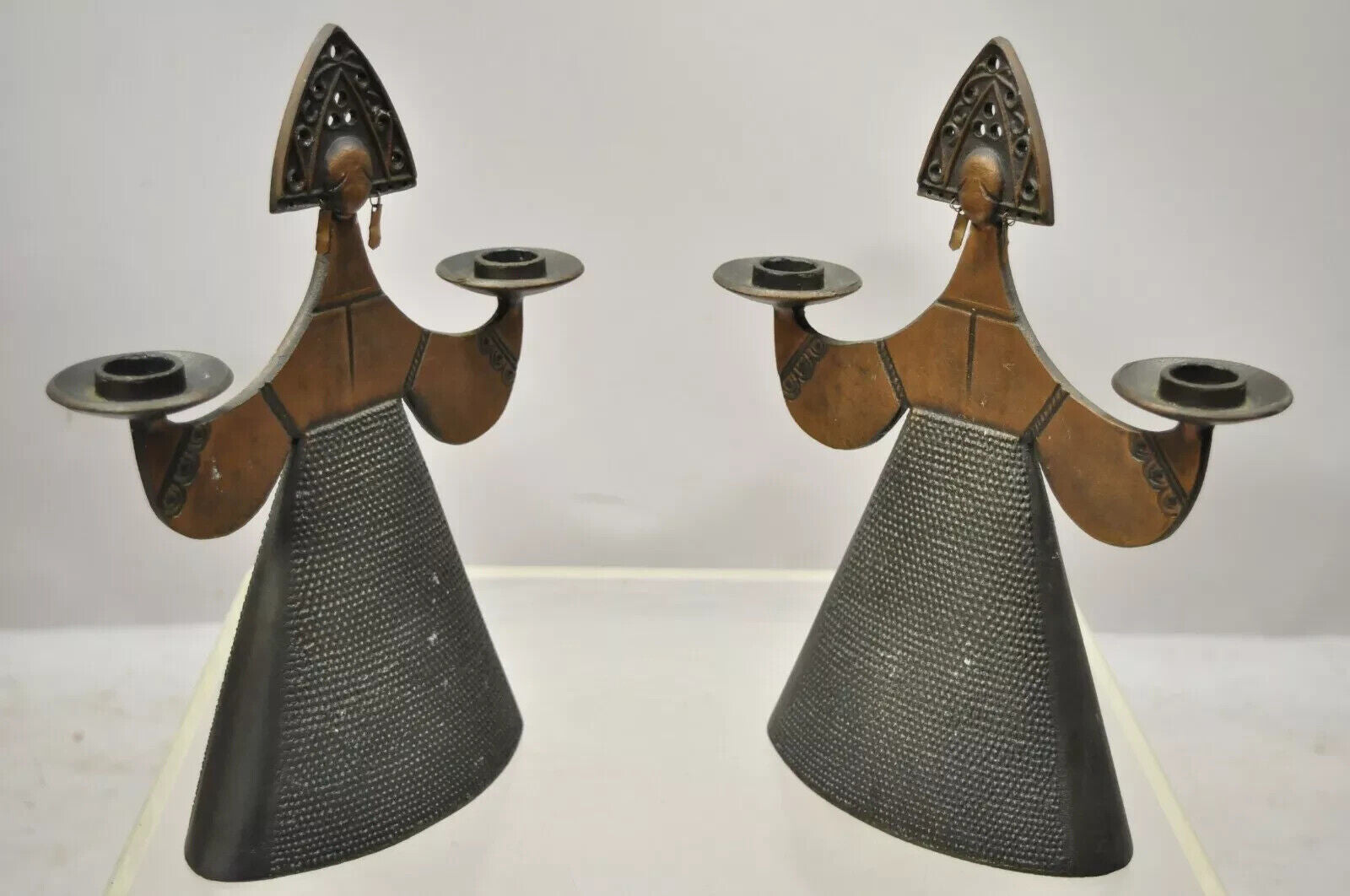 Vintage Bjorn Wiinblad Style Figural Lady Dress Candlestick Candle Holder - Pair