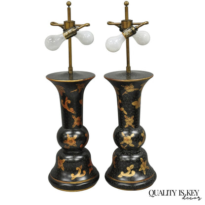 Louis Baldinger & Sons Contemporary Black & Gold Painted Table Lamps - a Pair
