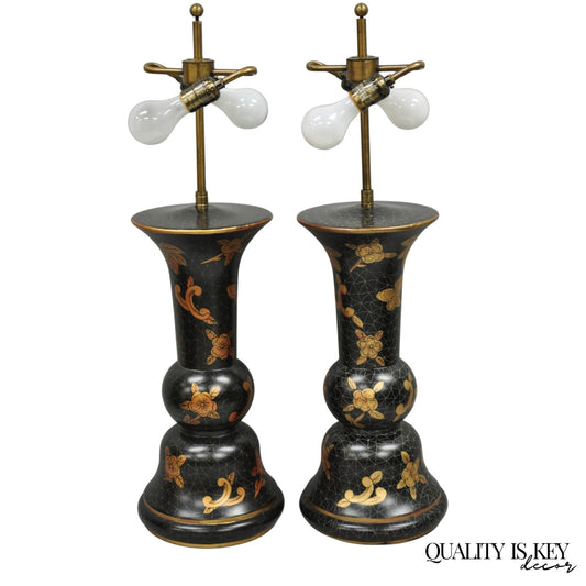 Louis Baldinger & Sons Contemporary Black & Gold Painted Table Lamps - a Pair