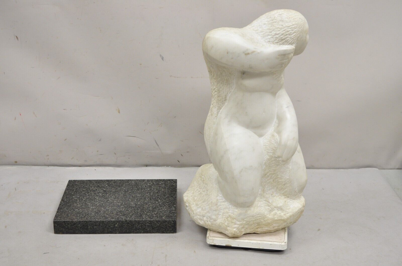 Lorrie Goulet Large Female Nude Carved Marble Abstract Sculpture on Marble Base