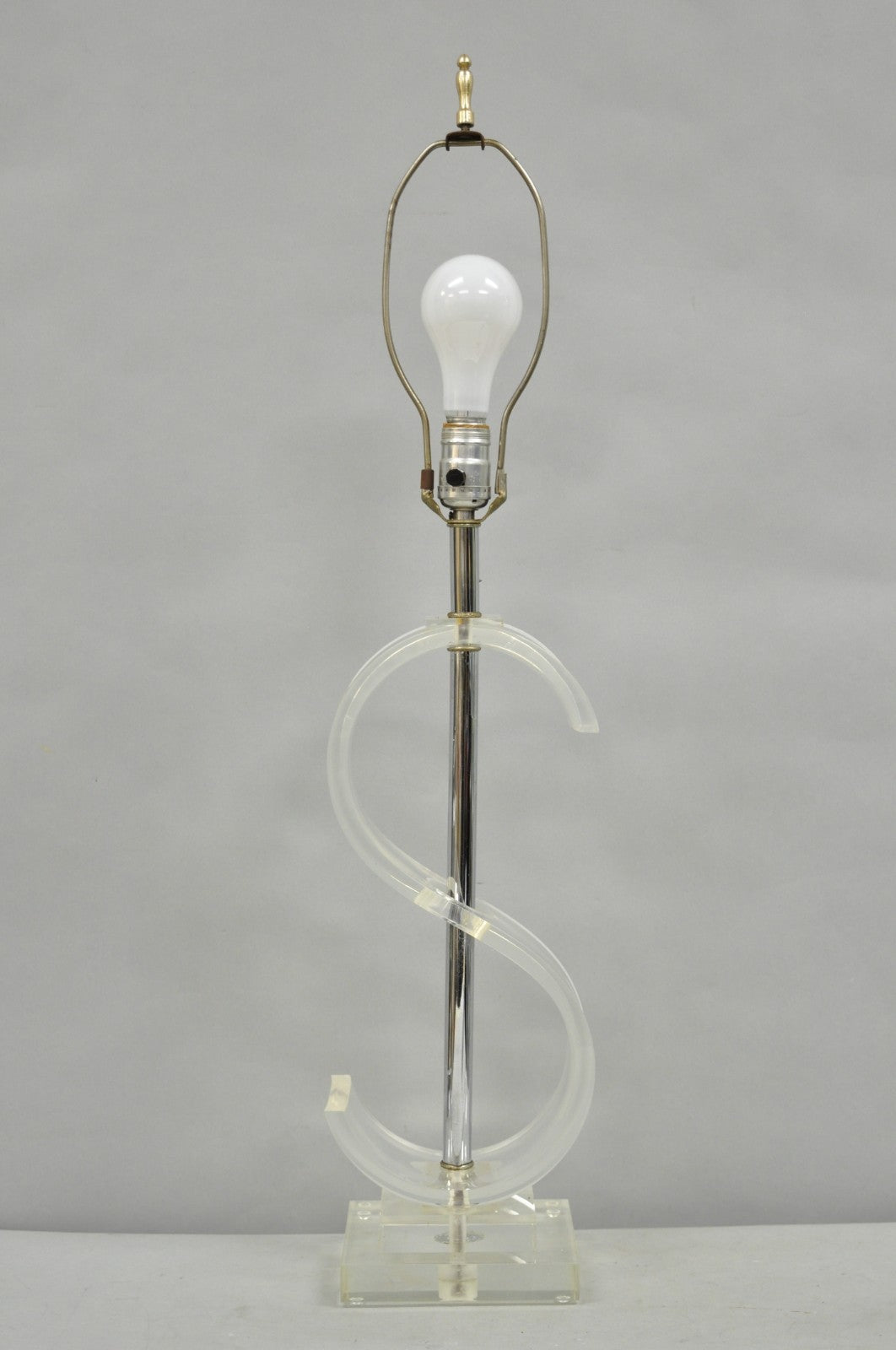 Vintage Mid Century Modern Clear Lucite "S" or "$" Sculptural Table Lamp