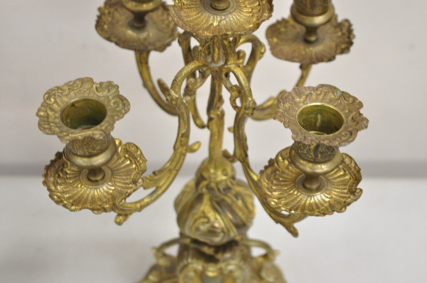 Vintage French Rococo Louis XV Style Small Ornate Brass Candelabra - a Pair