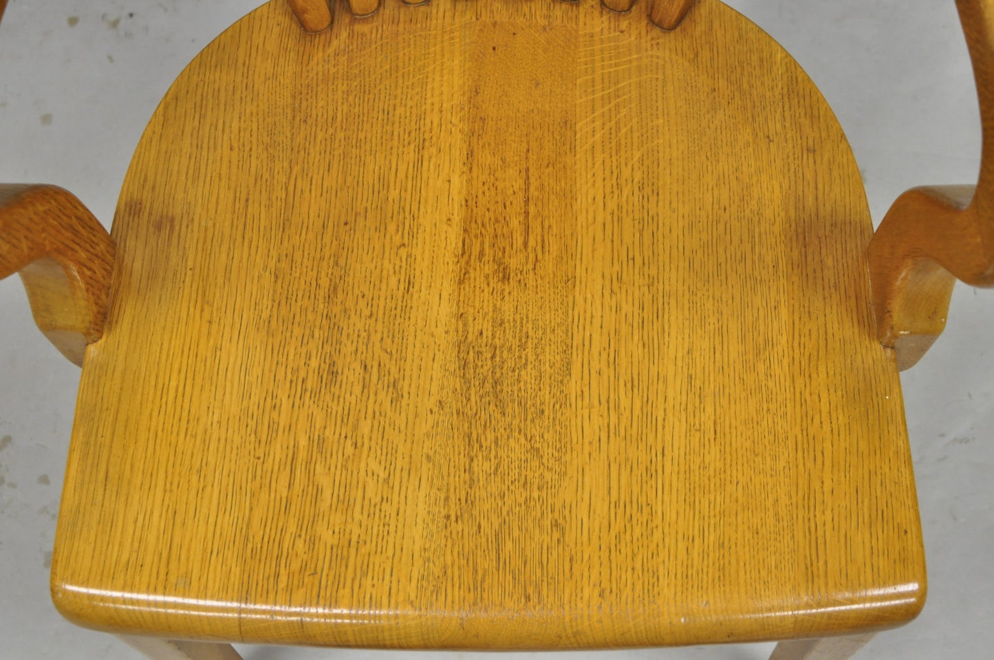 Traditional Antique Solid Golden Oak Wood Office Library Bankers Arm Chair