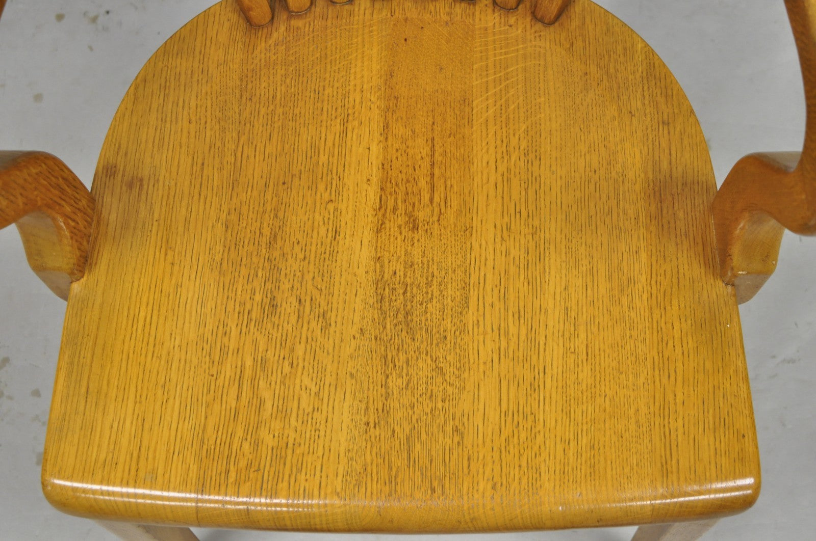 Traditional Antique Solid Golden Oak Wood Office Library Bankers Arm Chair