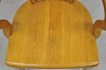 Traditional Antique Solid Golden Oak Wood Office Library Bankers Arm Chair