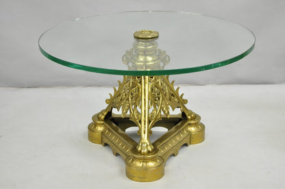 French Empire Renaissance Bronze Paw Foot Pedestal Base Round Glass Coffee Table