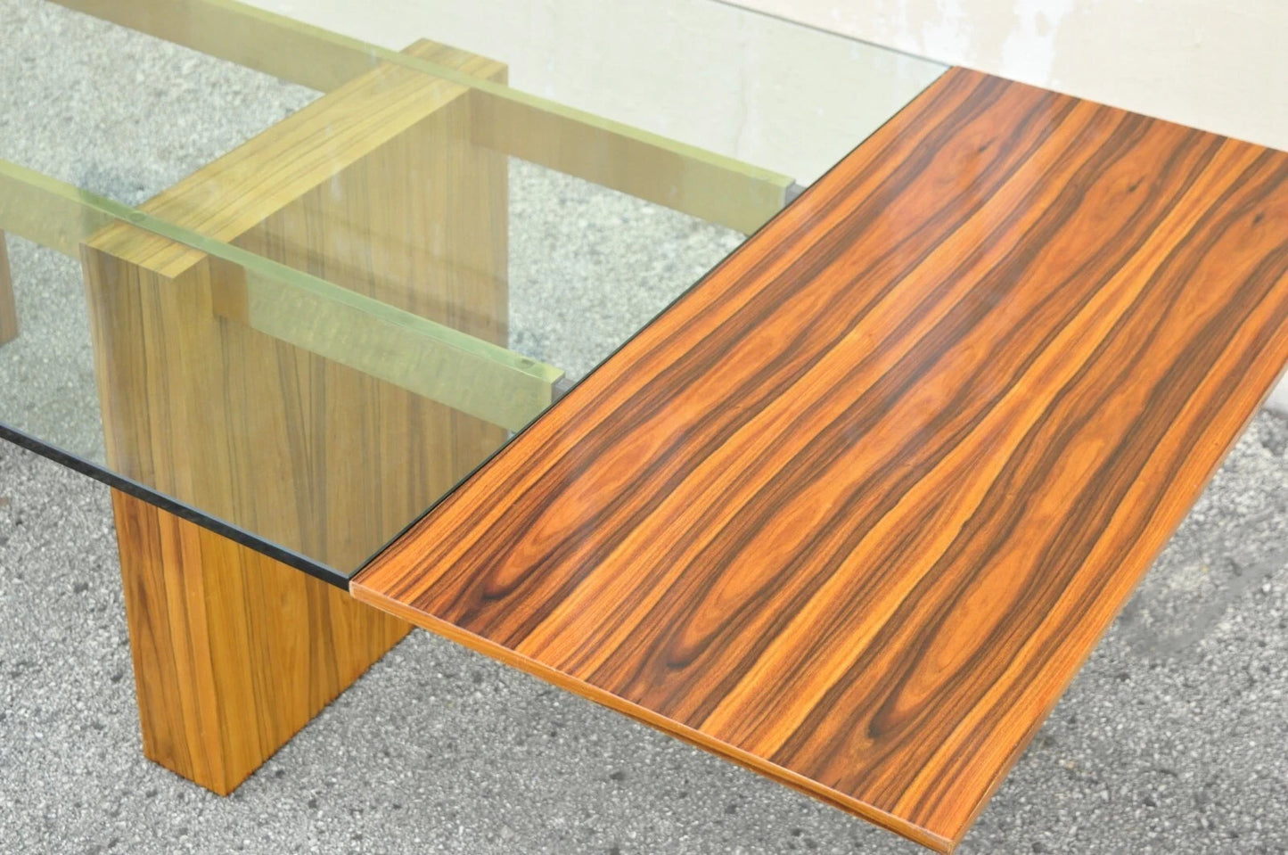 Kagan Lacquered Rosewood and Brass Cantilever Glass Top Extension Dining Table