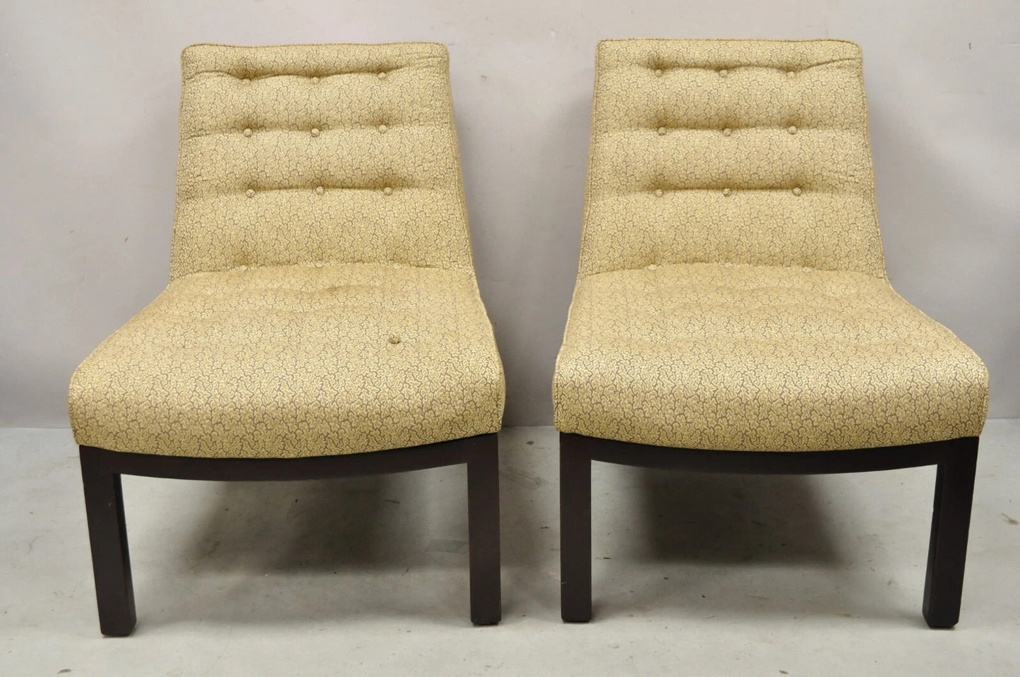 Vintage Edward Wormley for Dunbar Wood Frame Slipper Lounge Chairs - a Pair