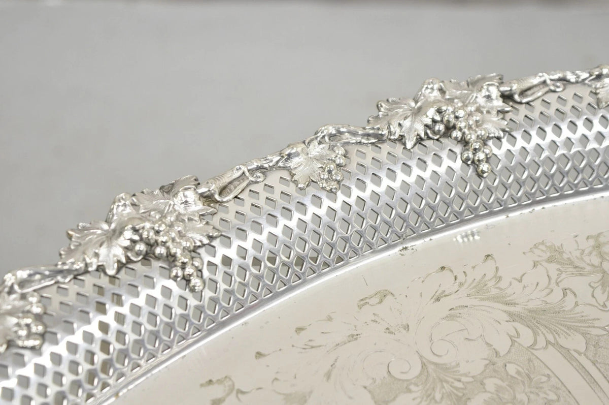 Antique Barker Ellis Victorian Silver Plated Grapevine Repousse Bar Serving Tray