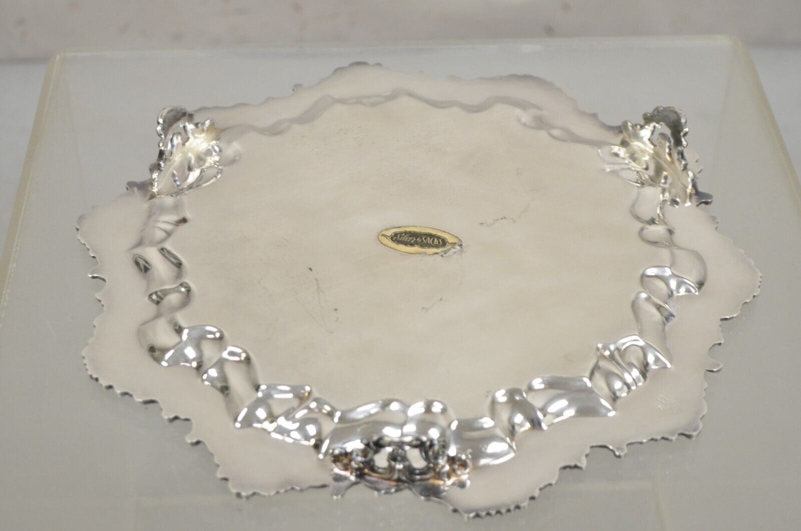 Vintage "Silver by Sacks" Victorian Style Silver Plated Scalloped Round Tray