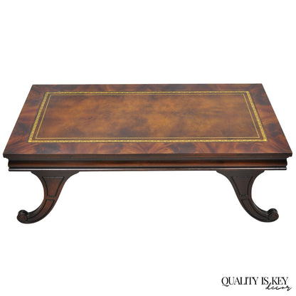 Vintage French Regency Mahogany Leather Top Saber Leg Coffee Table attr Weiman