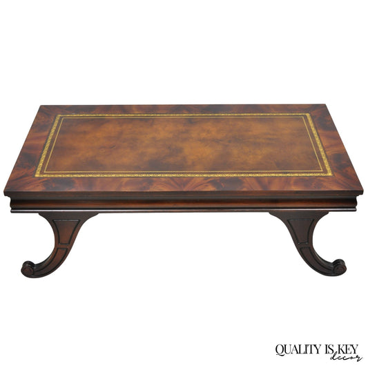 Vintage French Regency Mahogany Leather Top Saber Leg Coffee Table attr Weiman