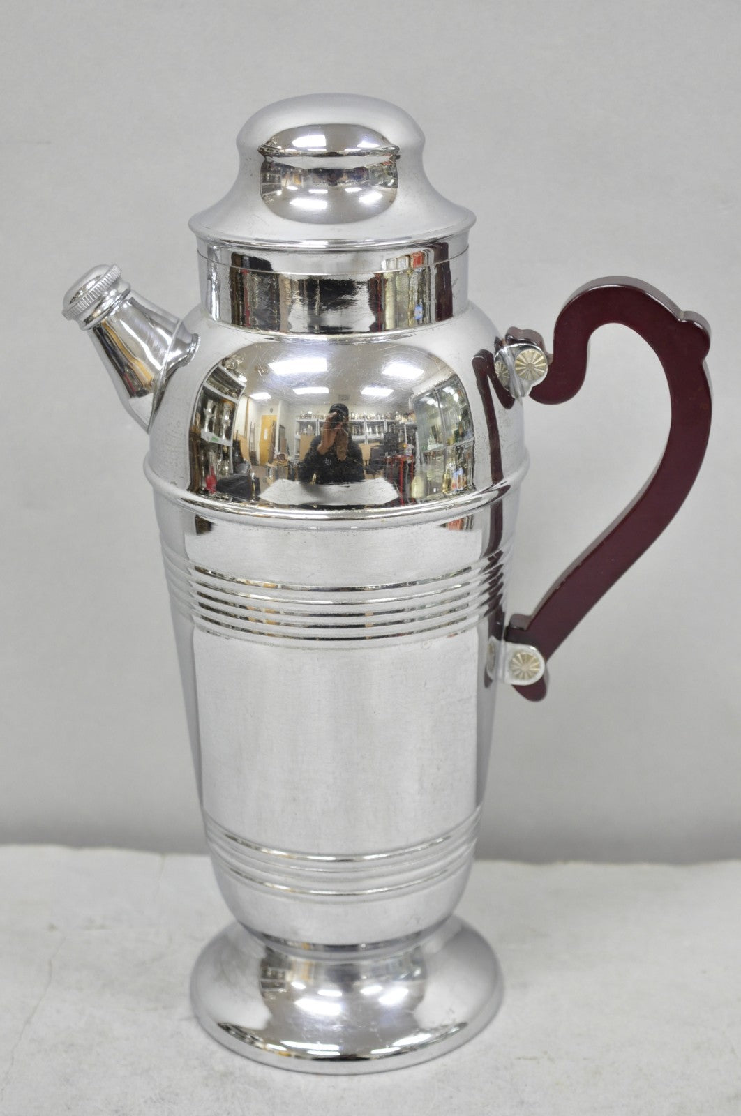 Art Deco Silver Plated Red Bakelite Handle Martini Bar Cocktail Shaker Pitcher